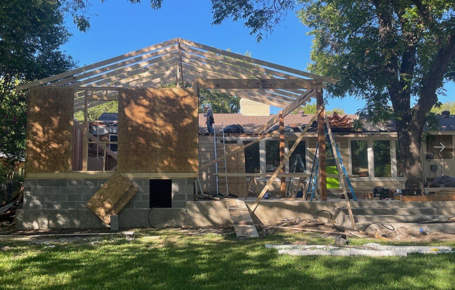 Covered patio framing construction