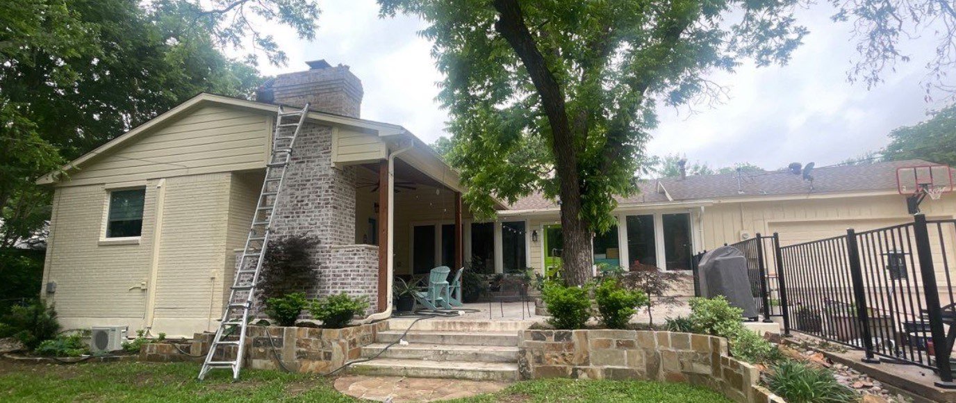 Construction progress with fireplace structure